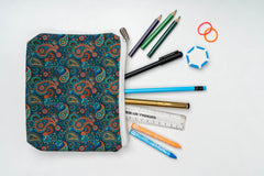 Elegant Printed Vanity Pouch - Pack of 1 (Size: 20x15x3.5) - Peacock Green with Orange