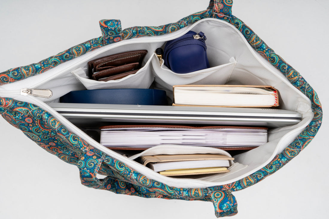 Women's Printed Laptop Bag - Peacock Green With Orange