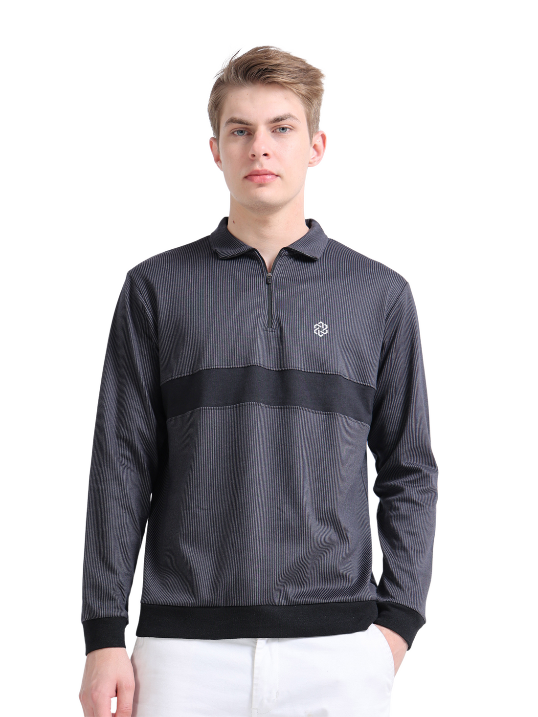 Men’s rPET with Recycled Cotton Zipped Turtle Neck T Shirt