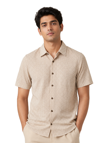 Men's rPET Waffle Biscuit Printed Casual Half Sleeve Shirt