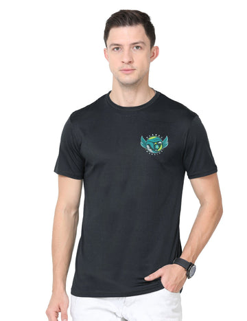 Men's Round Neck with Chest Print - Planet Warrior - Black