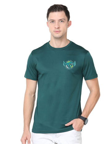 Men's Round Neck with Chest Print - Planet Warrior - Bottle Green