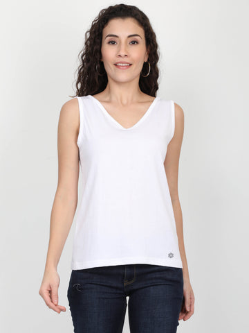Women's Recycled Cotton Dual Neck Tank Top - White