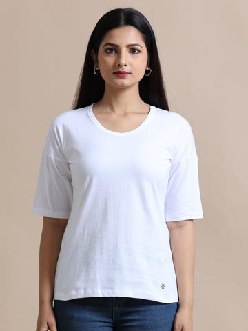 Women's Recycled Cotton Oversized Round Neck TShirt - White