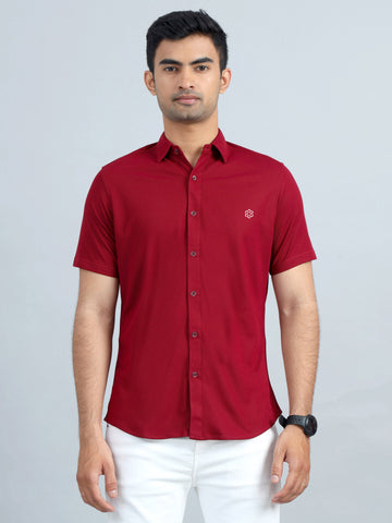 Men's rPET Casual Half Sleeve Shirts - Red Wine