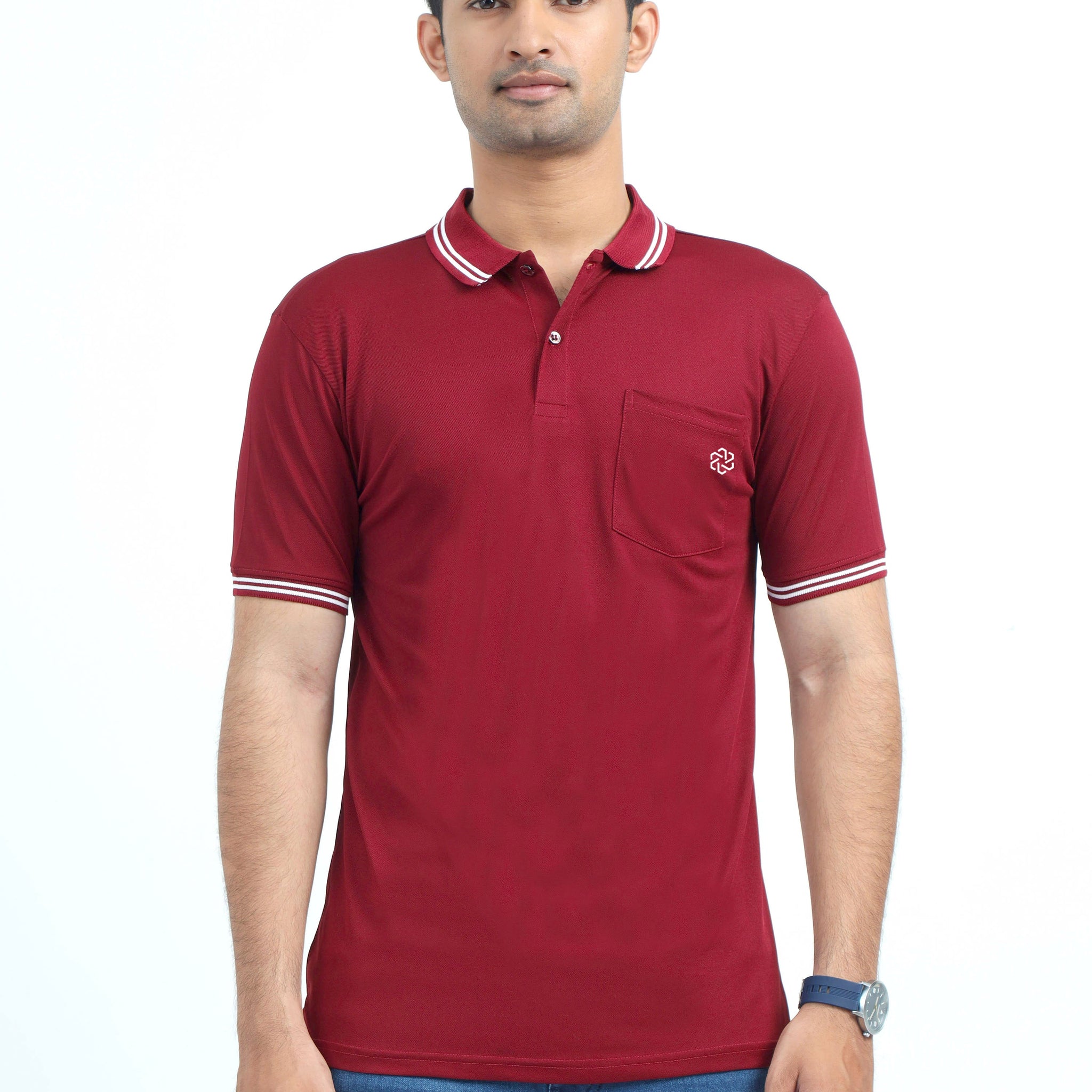 Mens Polo Tshirt with Rpet fabric - Redwine & white