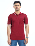 Mens Polo Tshirt with Rpet fabric - Redwine & white