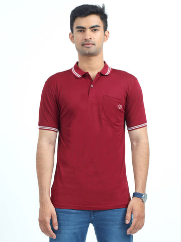 Mens Polo Tshirt with Rpet fabric - Redwine & white