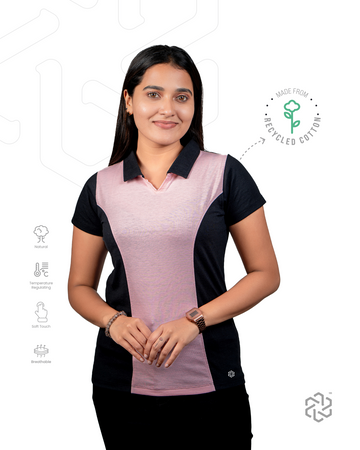 Women's Recycled Cotton Princess Cut Polo - Black & Candy Pink