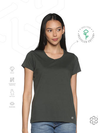 Women's Recycled Cotton V Neck TShirt - Bottle Green
