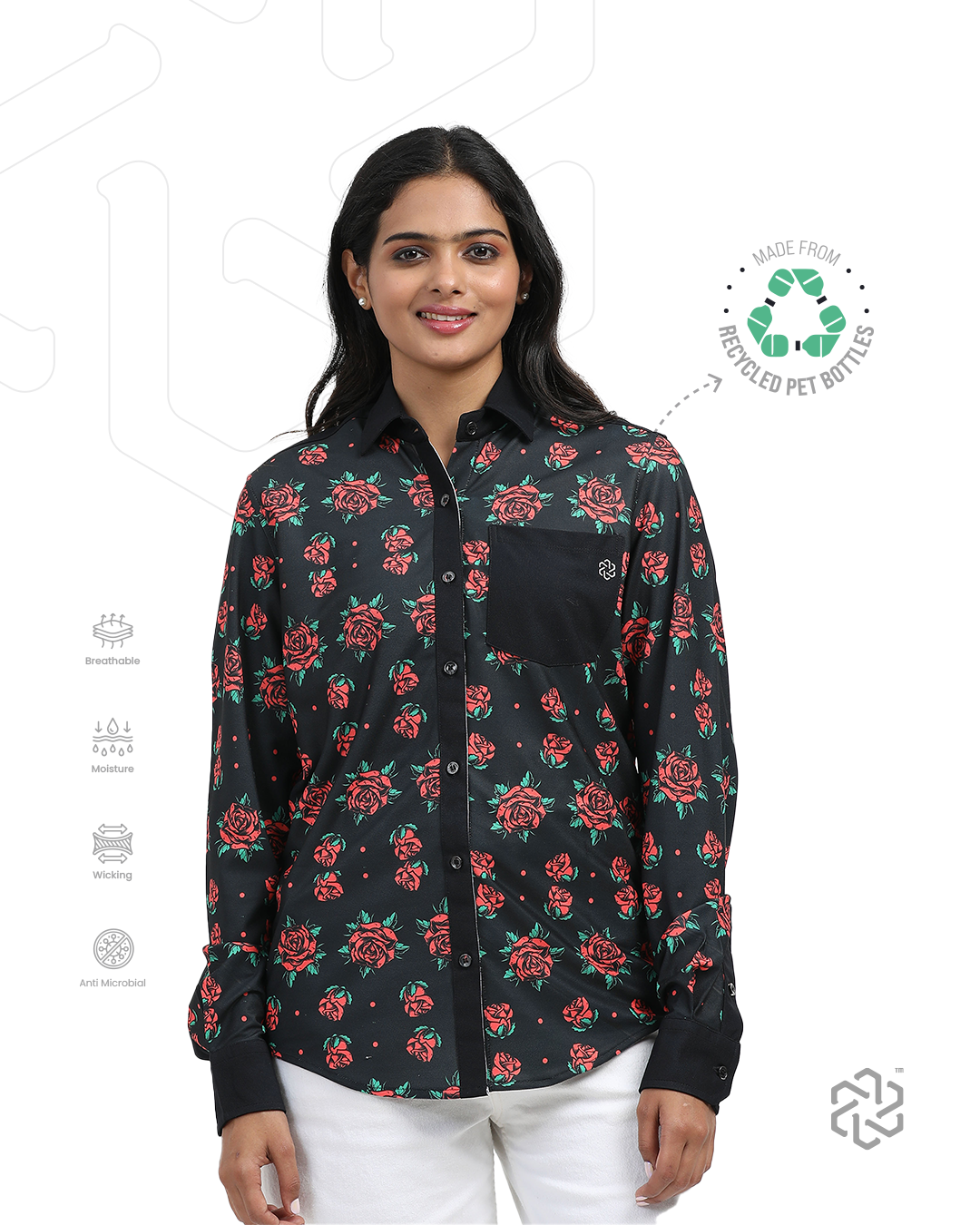 Women's Valentine's rPET Printed Full Sleeve Shirt