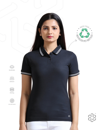 Women's rPET Tipping Polo TShirt - Black