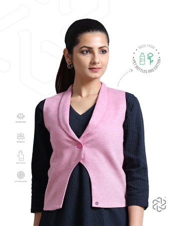 Women's rPET with Recycled Cotton Shawl Collar Waistcoat - Pink