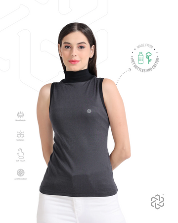 Women's rPET with Recycled Cotton Sleeveless Turtle Neck Top