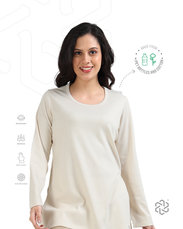 طقم نسائي من قطعتين من مادة البولي إيثيلين تيرفثالات المعاد تدويرها مع قطن طبيعي