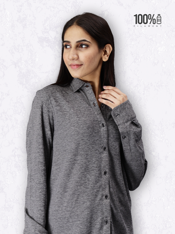 Women's rPET Casual Full Sleeve Shirt - Black Melange
