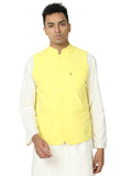 Front view of Men’s Solid Modi Coat in Sunshine Yellow with Mandarin collar