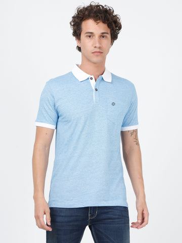 Double Colored Polo Tshirt for Men -  Cyan