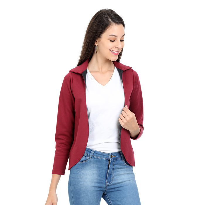 Maroon - Women's Fitted Jacket With Collar